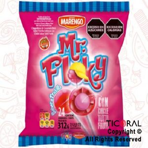 GOLO CHUPETIN MR FLOKY FRUTILLA RELLENO CON CHICLE X 24 UNIDADES 312 GR x 1